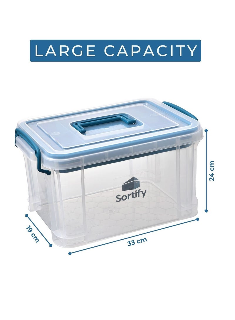 سورتيفي منظم الأدوية وصندوق التخزين، ابقَ منظمًا مع صندوق الأدوية الكبير بحجم 33x24x19 سم، صندوق إسعافات أولية بلاستيكي مزود بدرج ومقابض أمان للأطفال, لون متنوع - Image 3